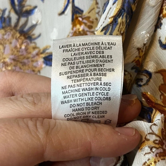 JOIE Boho Floral Faux Wrap Clip Dot Flowy Cropped Elastic Blouse Top - Picture 7 of 12